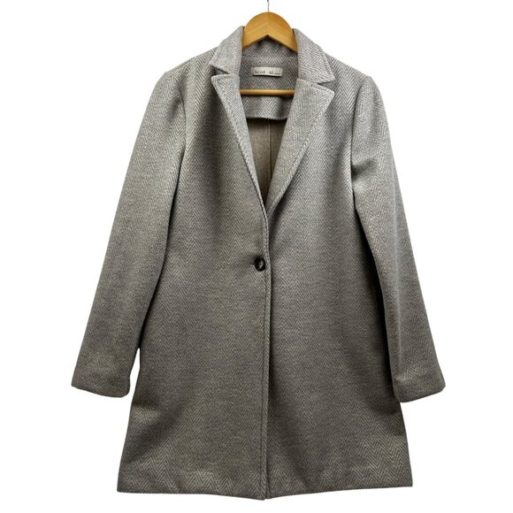 BéCool Coat Womens Medium Gray Herringbone Single Button Overcoat Parisian Chic - Picture 1 of 8